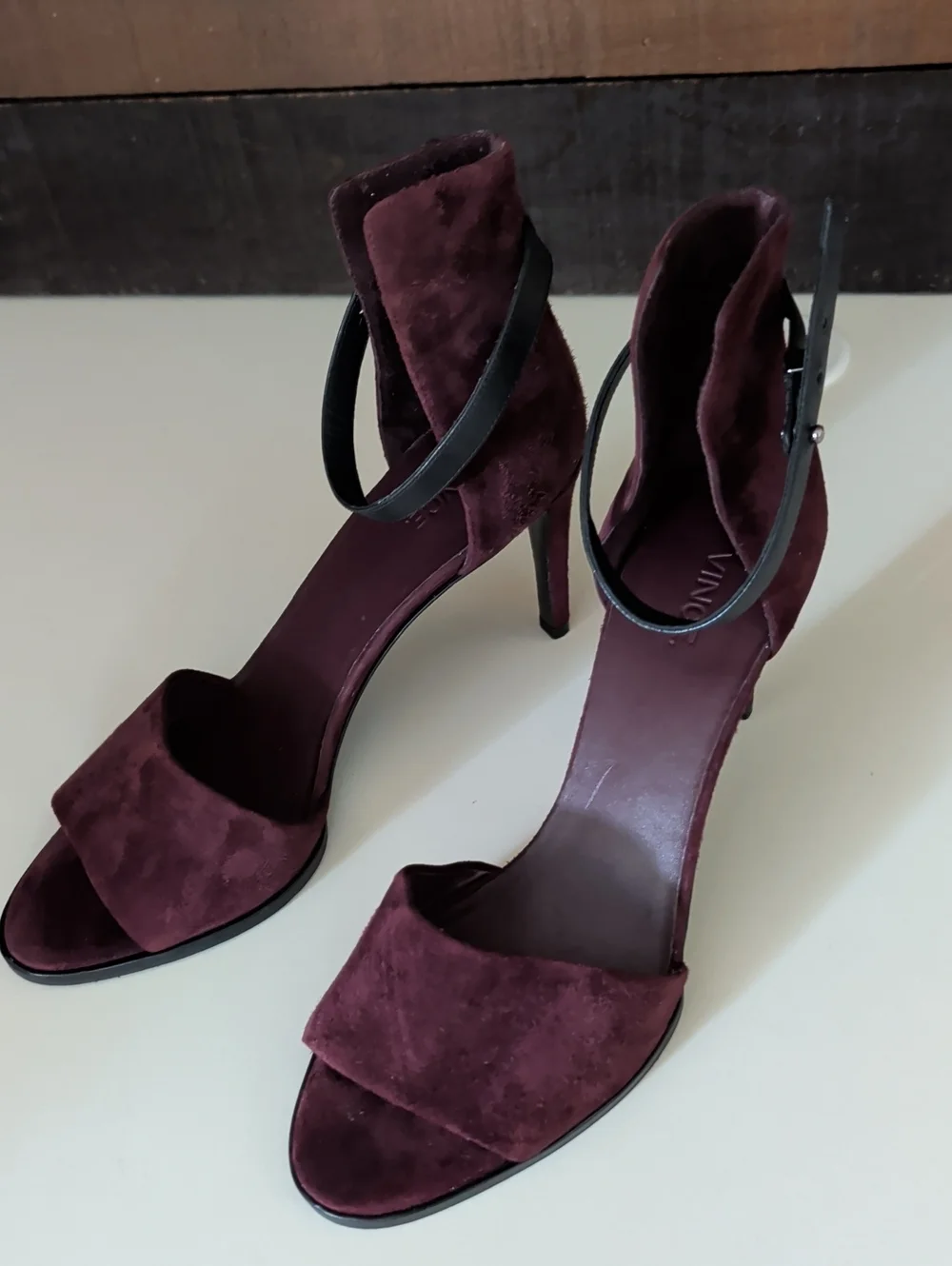 Vince Women's Burgundy Suede High Heel Sandals Size 8.5M
